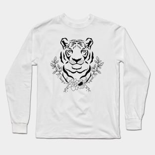 Tiger Face-Floral Long Sleeve T-Shirt